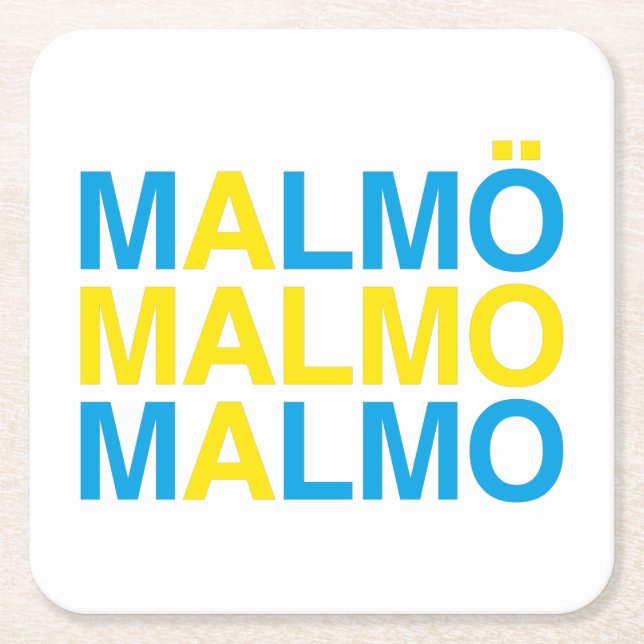 Malmo Swedish Flag Square Paper Coaster (Front)