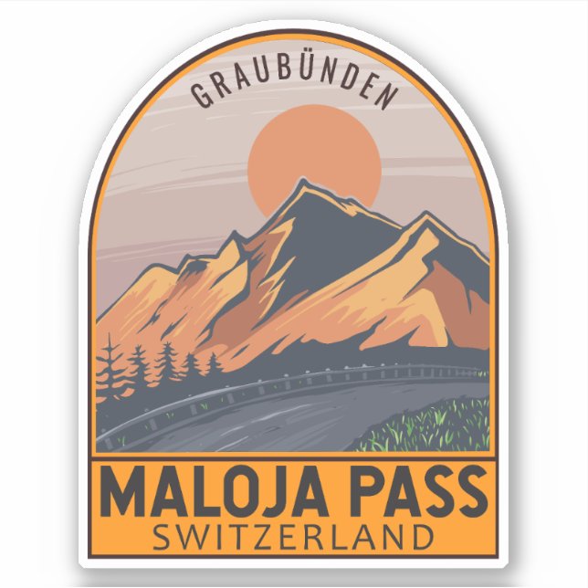 Maloja Pass Switzerland Retro Travel Emblem Sticker (Front)