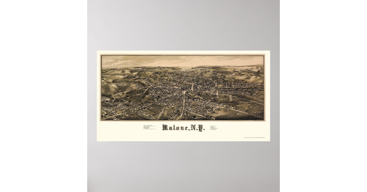 Malone, NY Panoramic Map 1886 Poster Zazzle