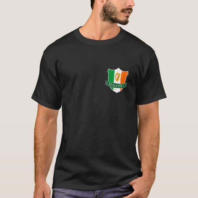 MALONEY Irish Name Ireland Flag Harp Family T-Shirt (Front)