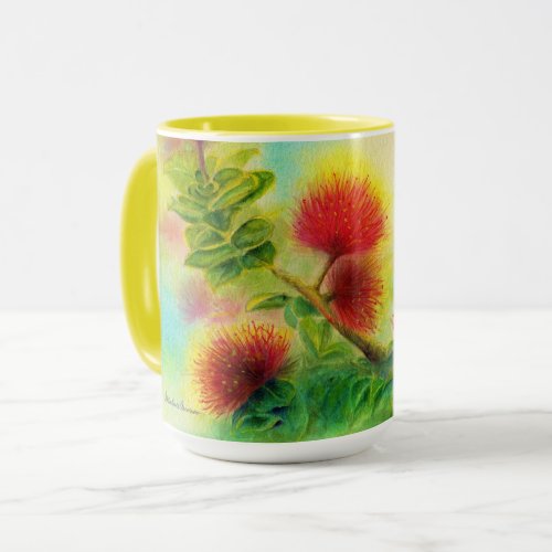 Malorie Arisumi Ohia Lehua Blossom mug yellow trim