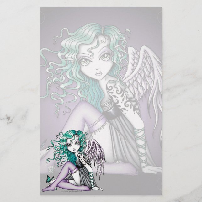 "Malory" Cute Tattoo Violet Angel Art Stationery (Front)
