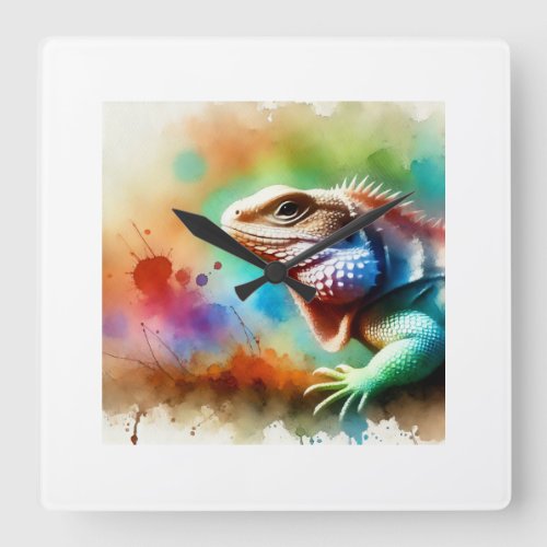 Malpelo Lizard 280624AREF102 _ Watercolor Square Wall Clock