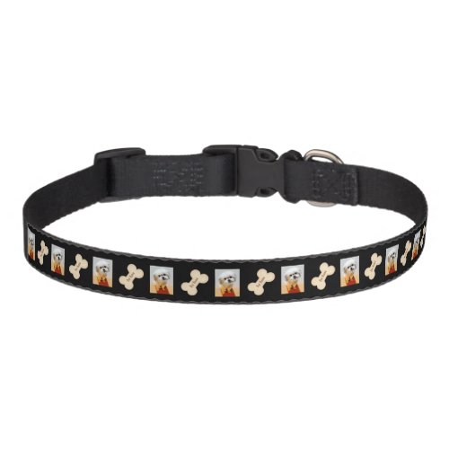 Malshi And Bone Black Pet Collar With Name