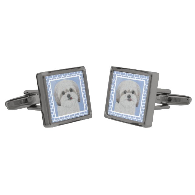 Malshi Dog Cufflinks (Angled)