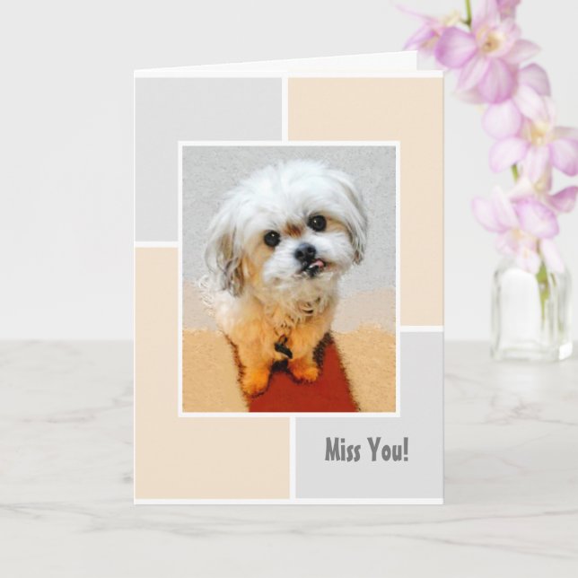 Malshi Dog Miss You Folded Greeting Card (Orchid)