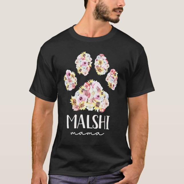 Malshi Mama Maltese Shih Tzu Floral Paw Dog Mom T-Shirt (Front)