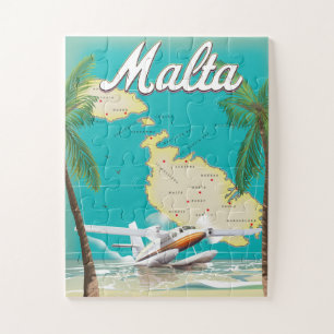 Malta beach & map travel poster jigsaw puzzle