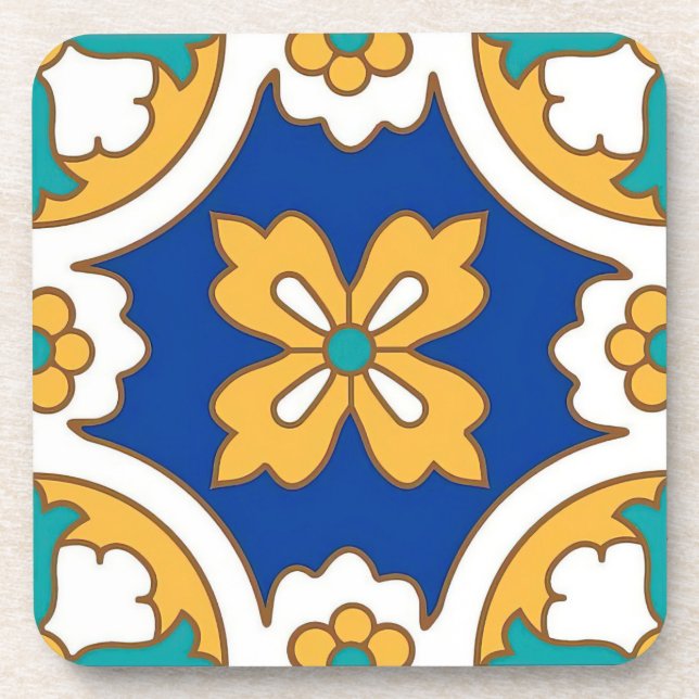 Malta Classic Tile Design Hard plastic coaster (Front)