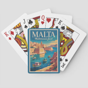 Malta Coast Illustration Travel Art Vintage Poker Cards