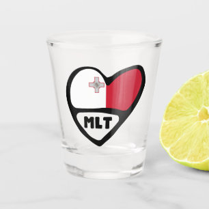 Malta Country Code Flag Heart, MLT Shot Glass