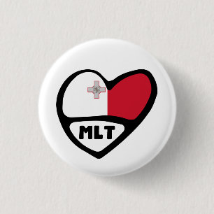 Malta Country Code Flag Heart Pin Badge, MLT