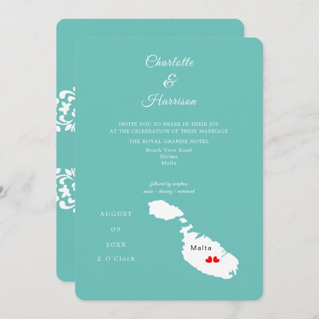 Malta Destination Wedding Invitation (Front/Back)
