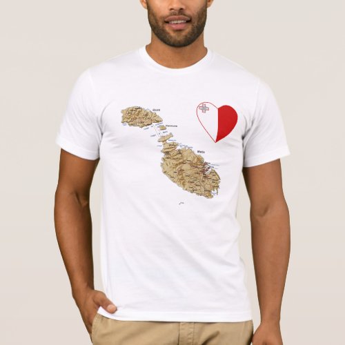 Malta Flag Heart and Map T_Shirt
