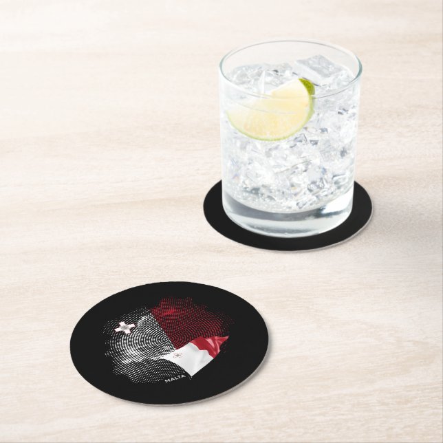 Malta flag round paper coaster (Insitu)