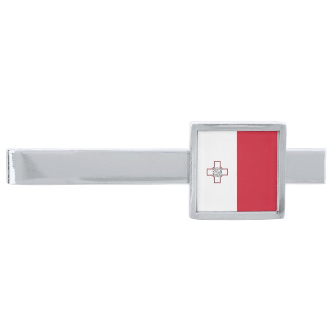 Malta Flag Silver Finish Tie Bar (Front)