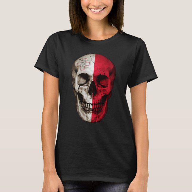 Malta Flag Skull Maltese Roots Proud Patriotic T-Shirt (Front)