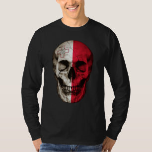 Malta Flag Skull Maltese Roots Proud Patriotic T-Shirt