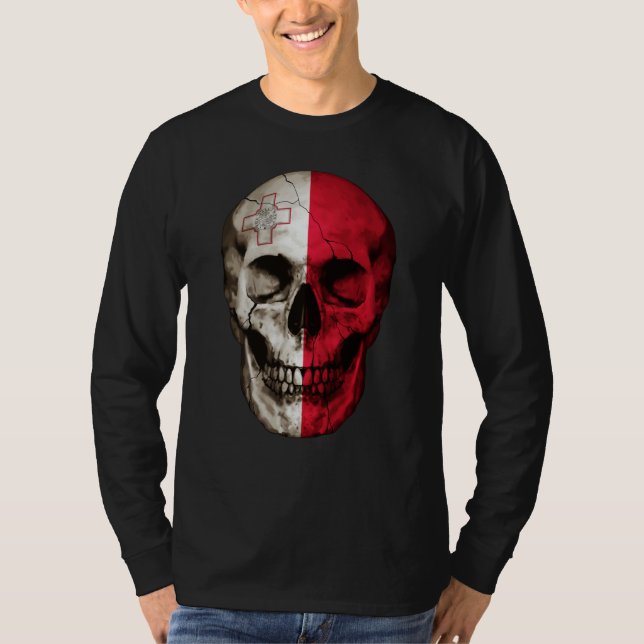 Malta Flag Skull Maltese Roots Proud Patriotic T-Shirt (Front)