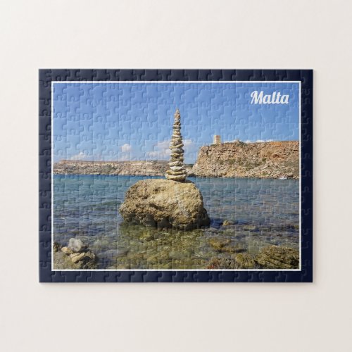 Malta Għajn Tuffieħa Bay Stone Cairn Mediterranean Jigsaw Puzzle