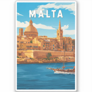 Malta Illustration Travel Art Vintage Sticker