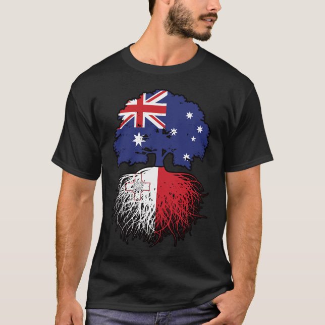 Malta Maltese Australian Australia Tree Roots Flag T-Shirt (Front)