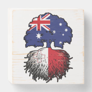 Malta Maltese Australian Australia Tree Roots Flag Wooden Box Sign