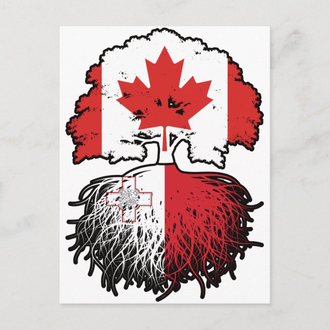 Malta Maltese Canadian Canada Tree Roots Flag Postcard (Front)