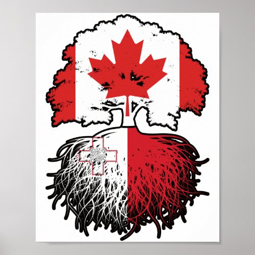 Malta Maltese Canadian Canada Tree Roots Flag Poster