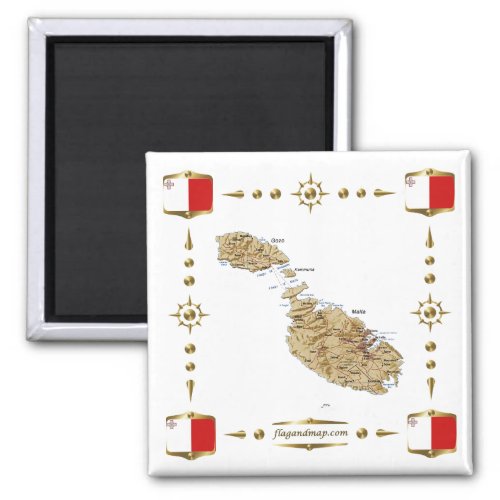 Malta Map  Flags Magnet