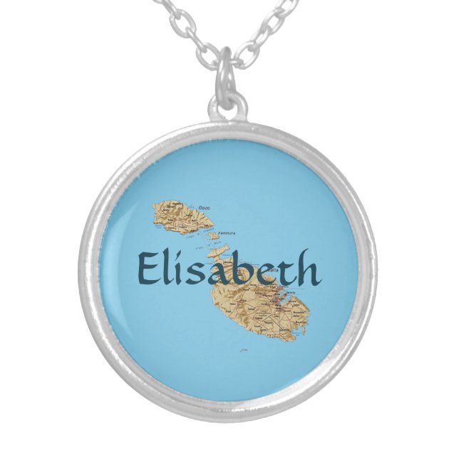 Malta Map + Name Necklace (Front)
