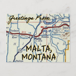 Malta Montana Vintage Map Postcard