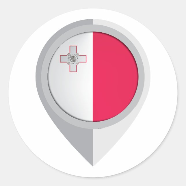 Malta Pin Location Flag  Classic Round Sticker (Front)