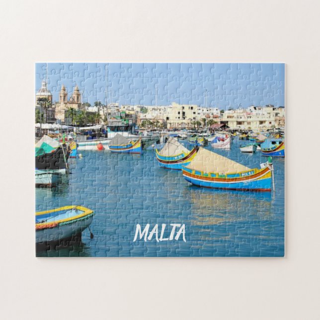 Malta  Scenic View Traditional Boats Jigsaw Puzzle (Horizontal)