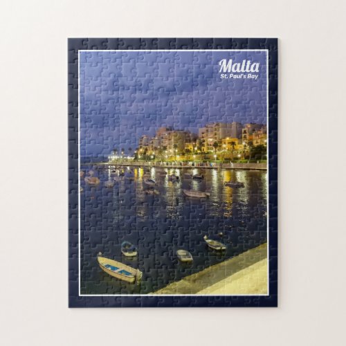 Malta St Pauls Bay By Night Mediterranean Island Jigsaw Puzzle
