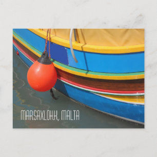 Malta Traditional Blue Yellow Striped Fishing Boat Postcard