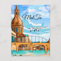 Malta Travel Postcard, Valletta Travel Postcard, M