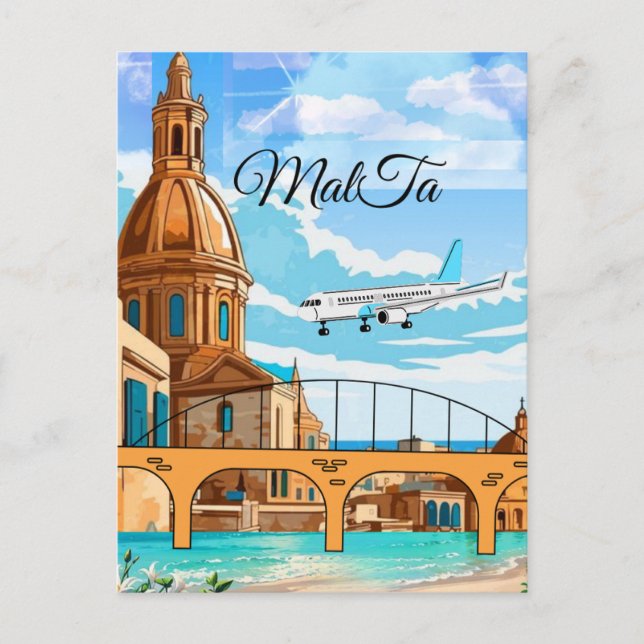 Malta Travel Postcard, Valletta Travel Postcard, M Postcard (Front)