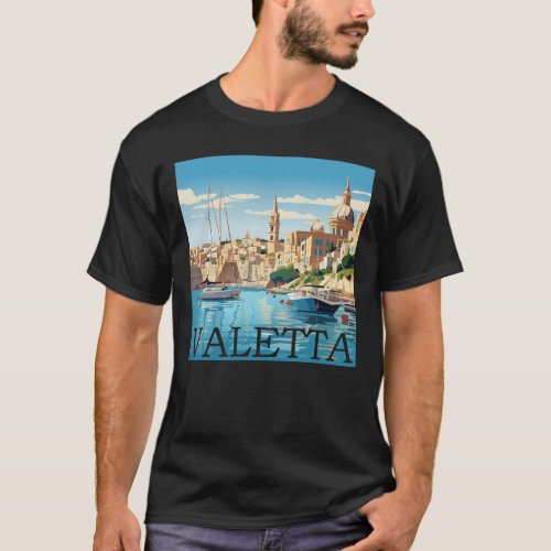 Malta Valletta Harbor Straight Cut Design T_Shirt
