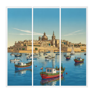 Malta Valletta Harbor Triptych
