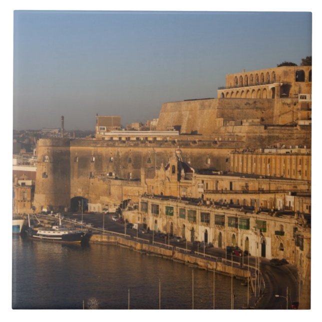 Malta, Valletta, harbor view from Lower Barrakka Tile (Front)