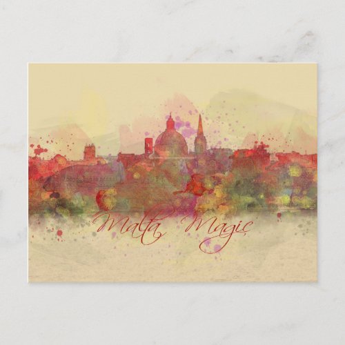 Malta Valletta Red Coastline Watercolor Postcard