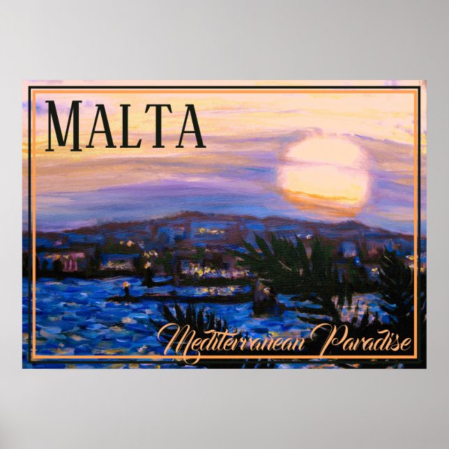 Malta Vintage Travel Mediterranean Paradise Sunset Poster (Front)