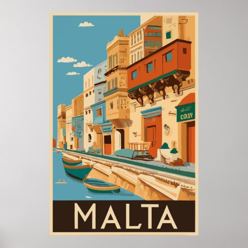 Malta vintage travel  poster