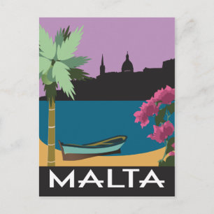 Malta vintage travel style illustration postcard