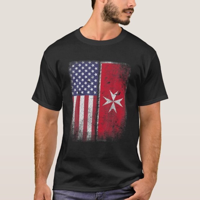 Maltese American Flag  Malta Cross Usa America Gif T-Shirt (Front)
