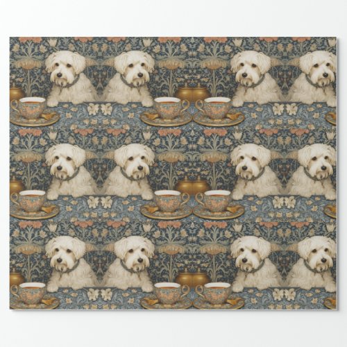Maltese and tea cup wrapping paper 