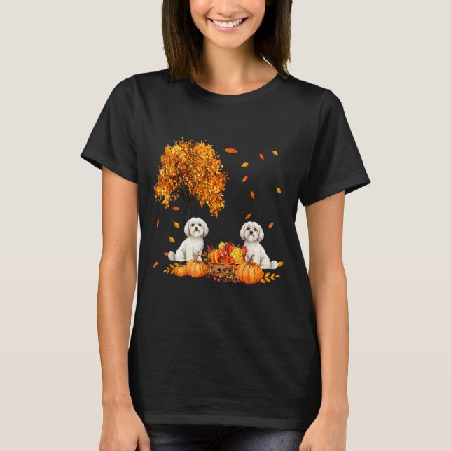 Maltese Autumn Leaf Fall Dog Lover Halloween Thank T-Shirt (Front)