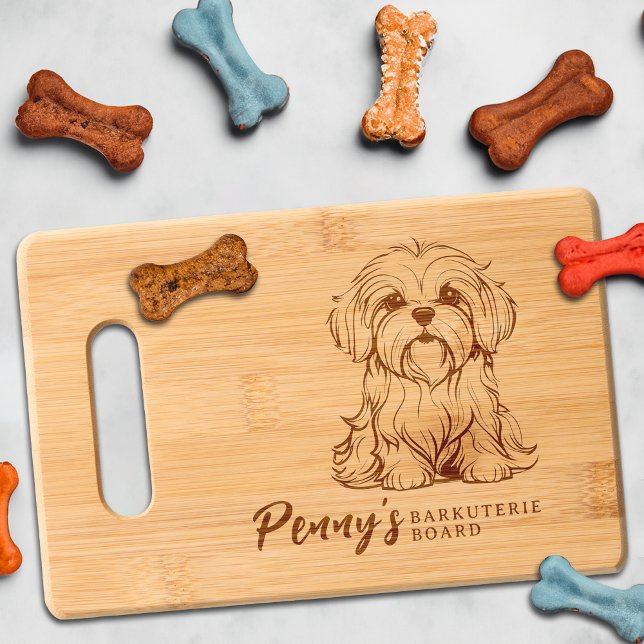 Maltese Barkuterie Dog Treat Wood Engraved Cutting Board (Maltese Dog Cutting Board Barkuterie Personalized with Dog's Name, Gift for Dog Mom, Dad, Owner)