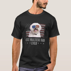 Maltese Best Dog Dad Ever Retro USA American Flag T-Shirt
